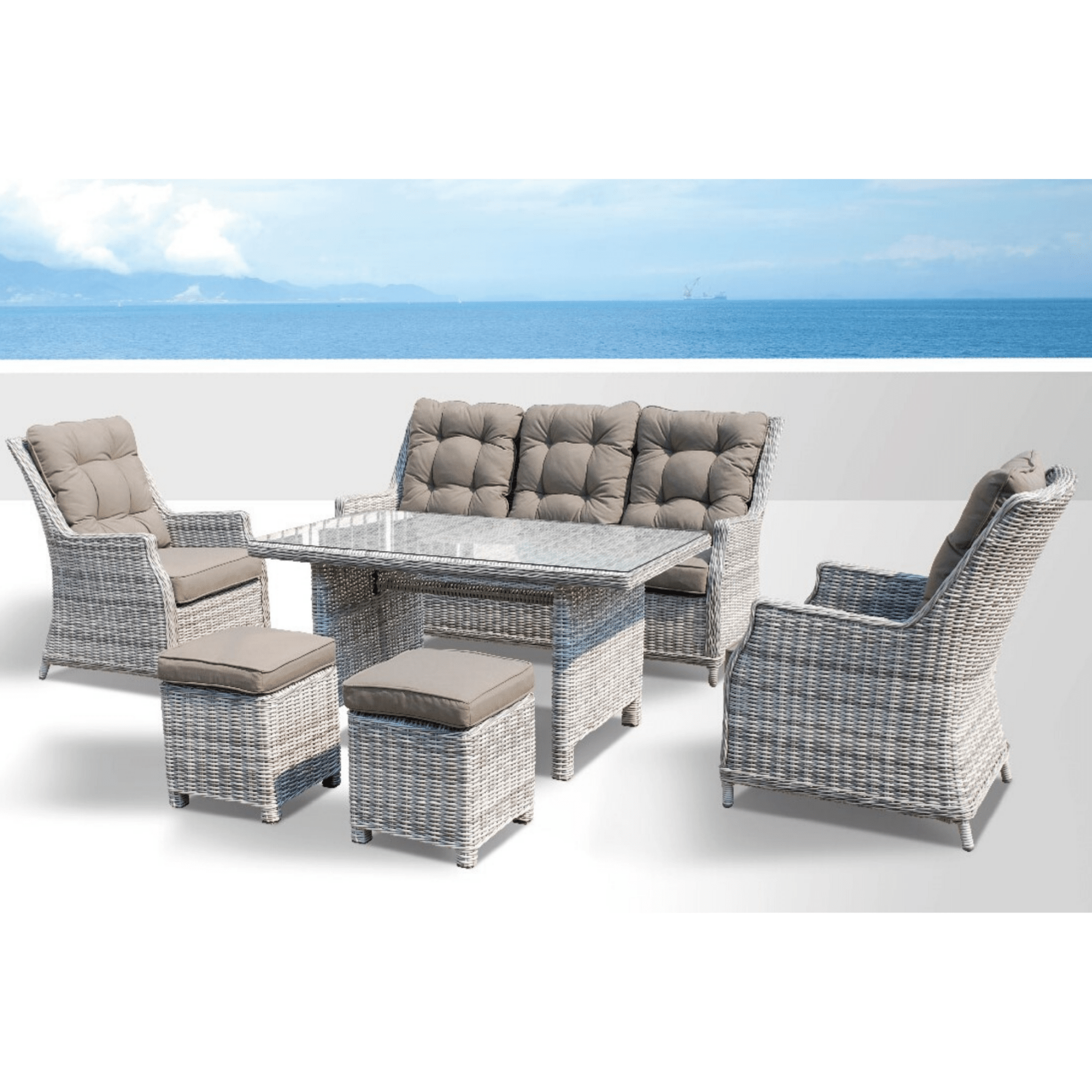 Swiss 6pce Lounge / Casual Dining Wicker Set Zen White - Lume Outdoor Living