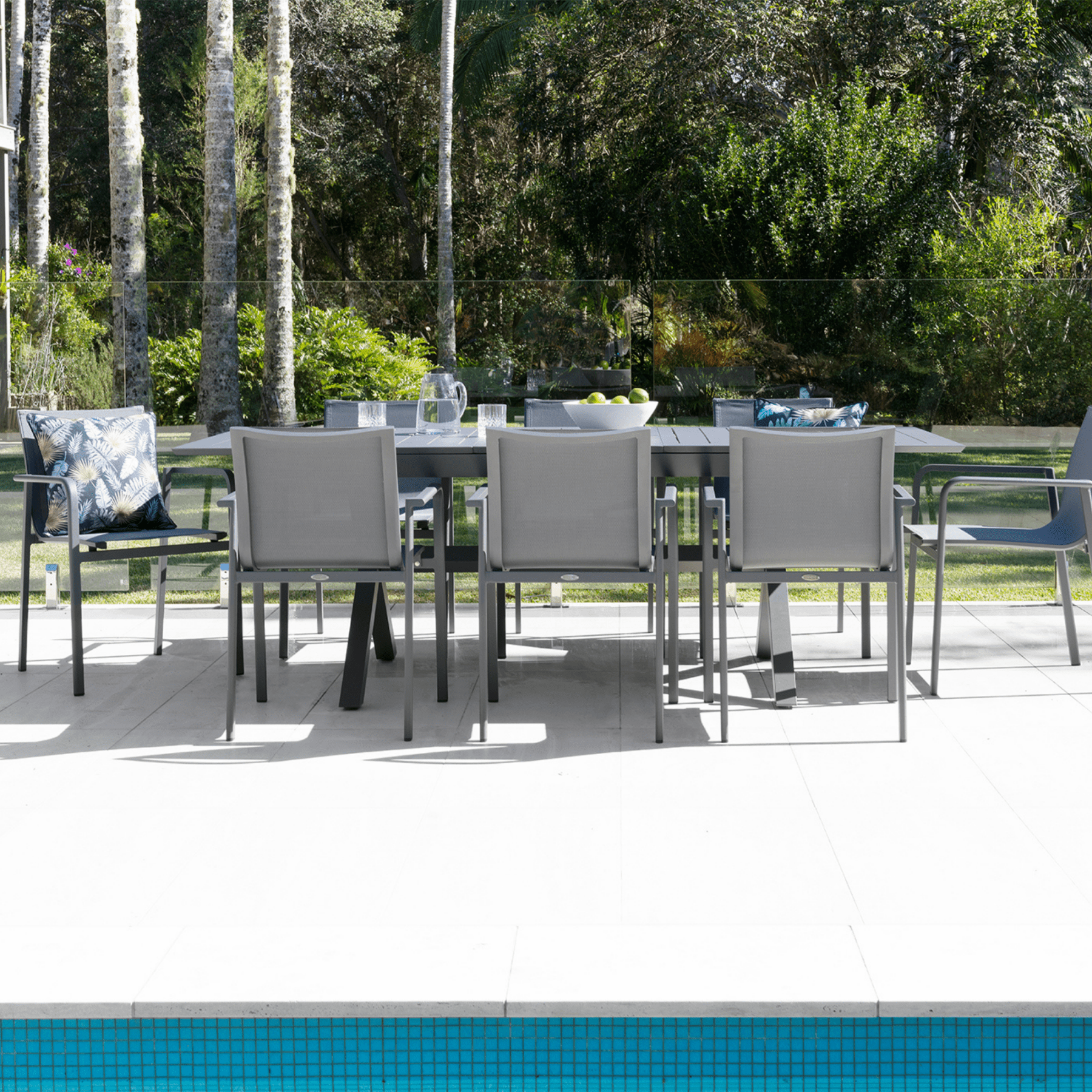 Tango Extendable Outdoor Dining Table with Chic Chairs - charcoal - 9 piece outdoor dining setting - Lume Outdoor Living